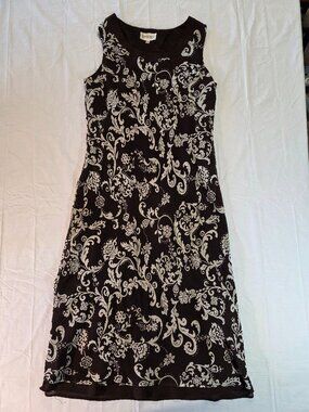 Women's Studio I Sleeveless Midi Dress Size 14 Brown Baroque Floral Scroll